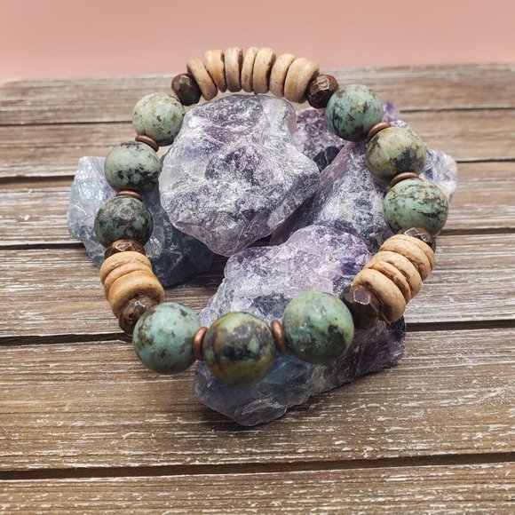 Persephone's Daughter Other - African Turquoise, Bronzite, Copper and Coconut Husk Beads Bracelet